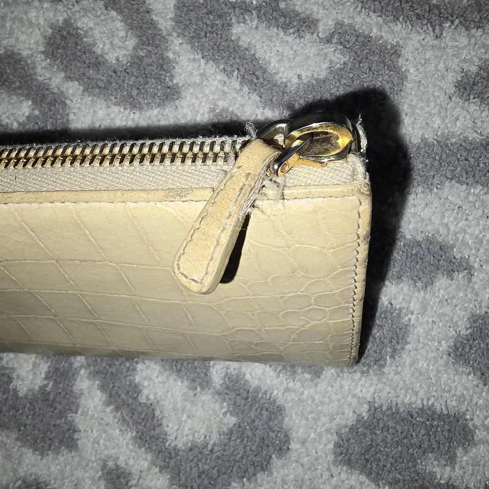 Miu Miu Cream Croc-Embossed Leather Accordian Zip Wallet